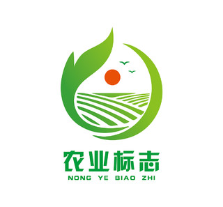 农业标志logo绿色农田红色太阳圆形logo农业logo